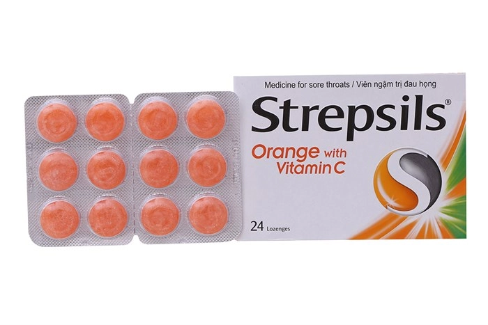 Viên ngậm trị đau họng Strepsils Orange With Vitamin C hộp 24 viên
