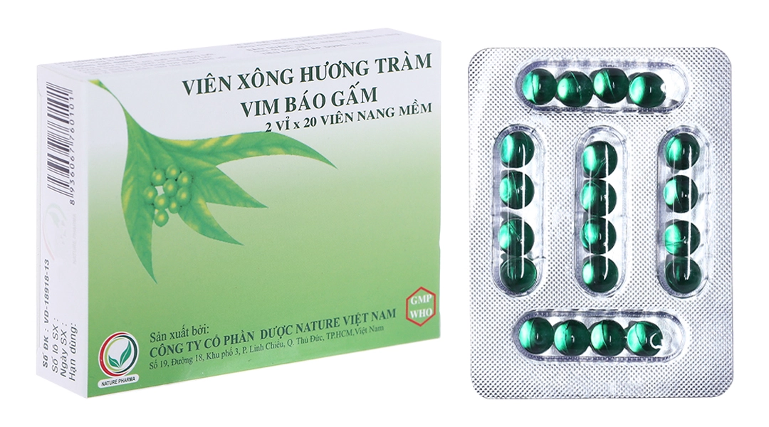 Viên xông điều trị cảm cúm, sát trùng mũi Hương Tràm Vim Báo Gấm hộp 2 vỉ x 20 viên