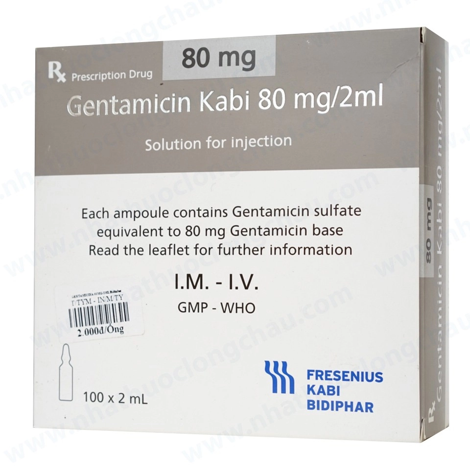 Thuốc tiêm điều trị các bệnh nhiễm khuẩn Gentamicin Kabi 80 mg/2ml hộp 100 ống