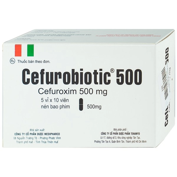 Thuốc kháng sinh CEFUROBIOTIC 500 hộp 5 vỉ x 10 viên nén bao phim