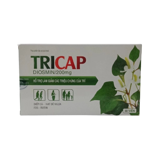 Hỗ trợ giảm các triệu chứng của trĩ Tricap hộp 3 vỉ x 10 viên