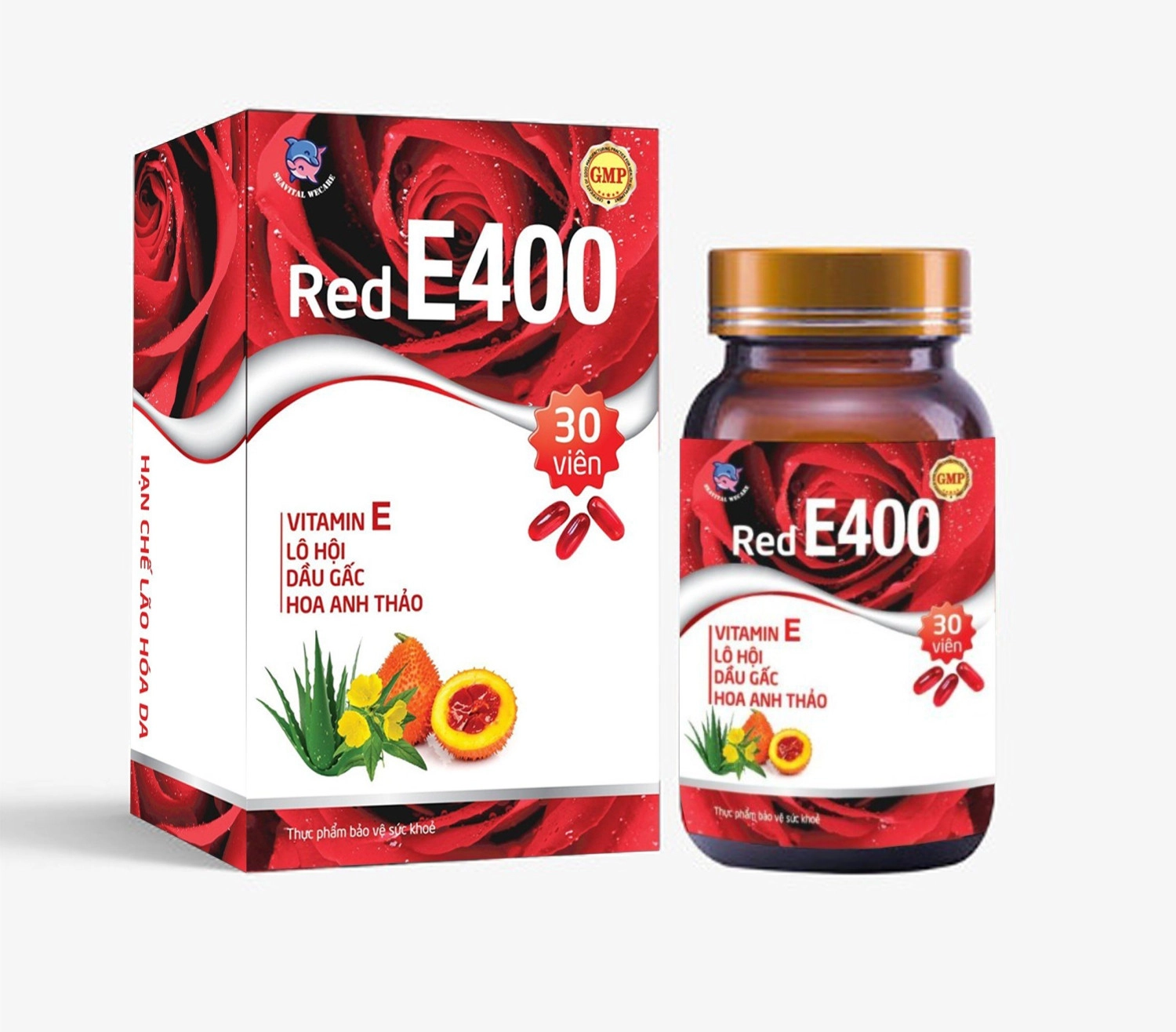 Hỗ trợ bổ sung vitamin E chống oxy hoá, hạn chế lão hoá da Red E400 Seavital hộp 1 lọ 30 viên nang mềm