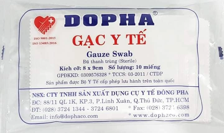 Gạc y tế tiệt trùng DOPHA (Đông Pha) gói 10 miếng 8cm x 9cm
