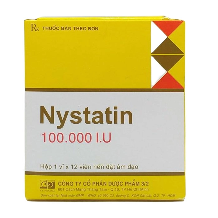 Thuốc kháng nấm Nystatin 100.000 I.U F.T.Pharma hộp 1 vỉ x 12 viên nén đặt âm đạo