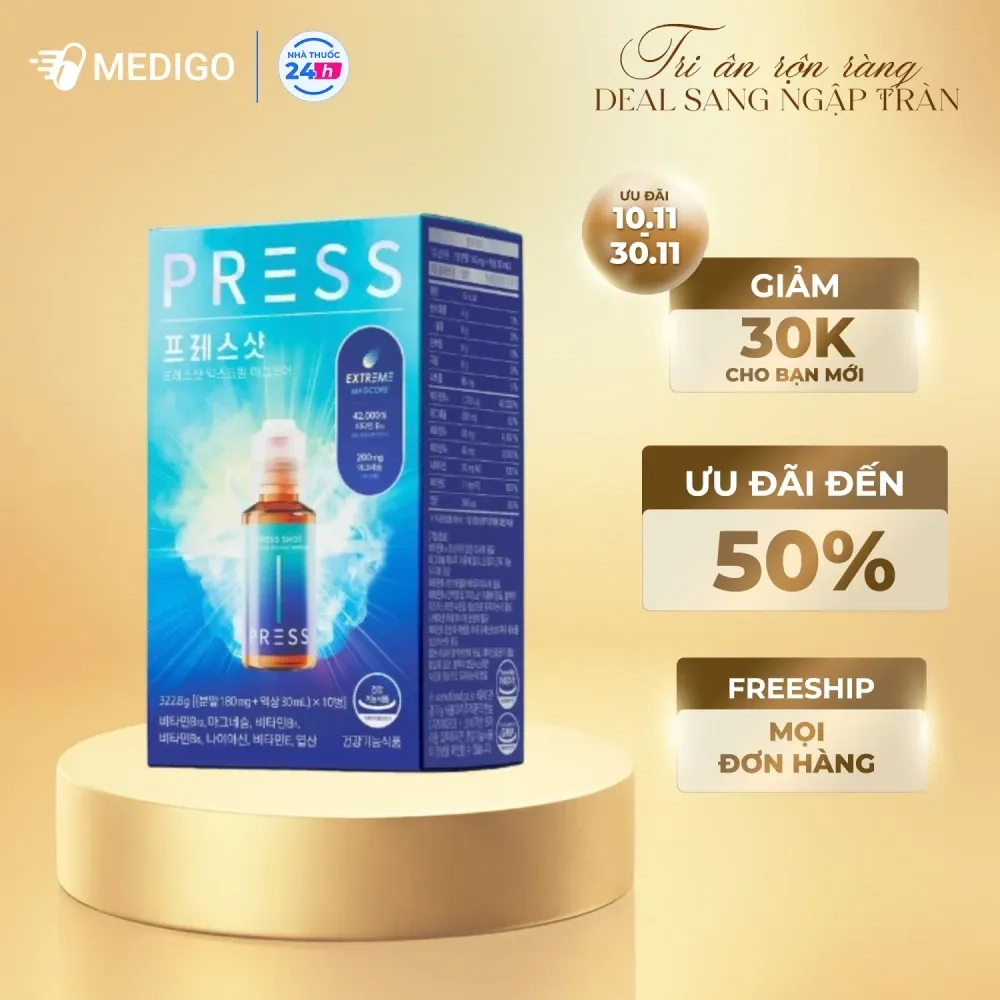 Vitamin tươi cung cấp năng lượng và chống oxy hóa Press Shot Magcore hộp 10 lọ x 30ml