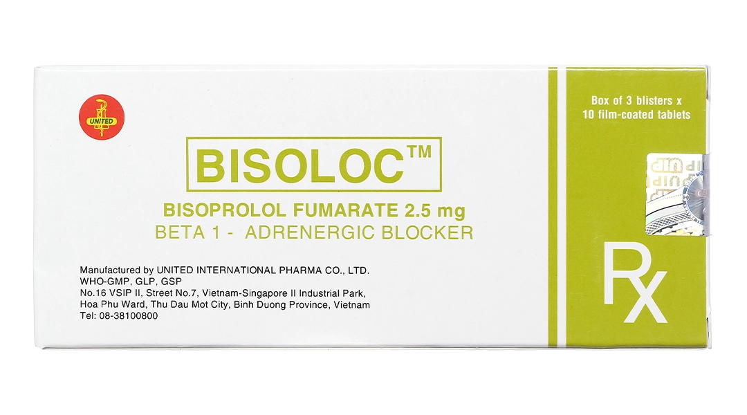 Thuốc điều trị tăng huyết áp, suy tim BISOLOC 2.5mg hộp 3 vỉ x 10 viên