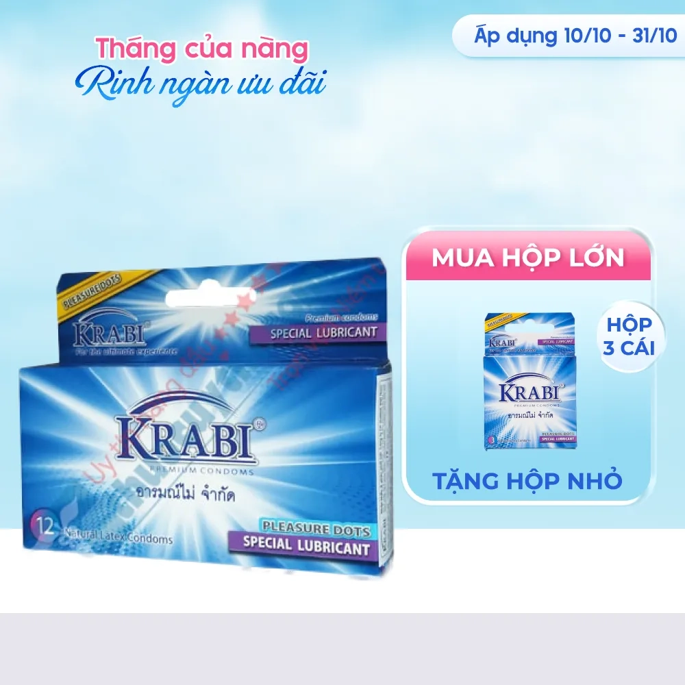[MUA 1 TẶNG 1] Bao cao su có gai Krabi Pleasure Dots hộp 12 cái