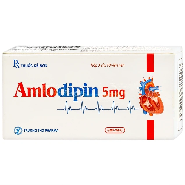 Thuốc điều trị tăng huyết áp, đau thắt ngực Amlodipin 5mg Trường Thọ hộp 3 vỉ x 10 viên