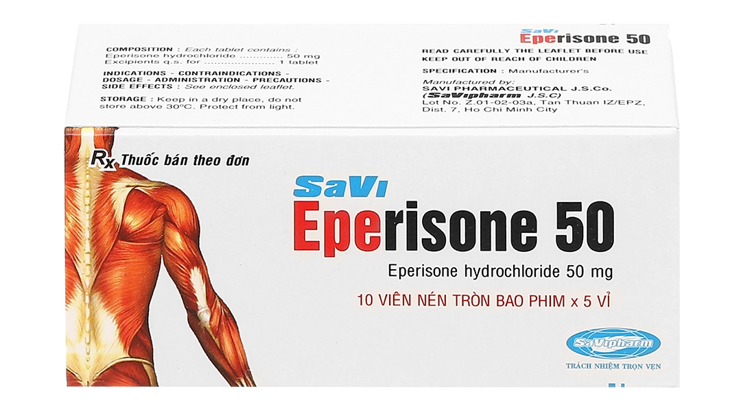 Thuốc giãn cơ SaVi Eperisone 50 hộp 5 vỉ x 10 viên nén bao phim