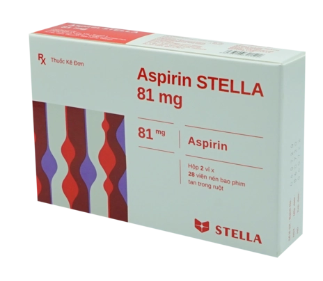 Thuốc dự phòng thứ phát nhồi máu cơ tim và đột quỵ Aspirin STELLA 81mg hộp 2 vỉ x 28 viên