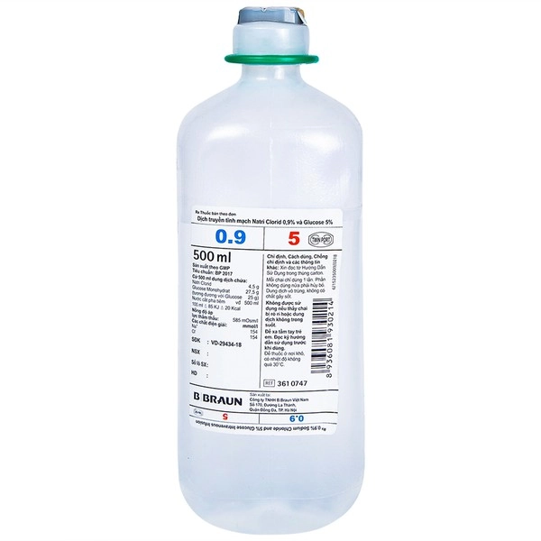 Dịch Truyền Tĩnh Mạch  Natri clorid 0.9% & Glucose 5% Braun chai 500ml
