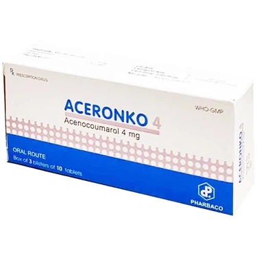 Dự phòng huyết khối tĩnh mạch sâu Aceronko 4 Pharbaco hộp 3 vỉ x 10 viên