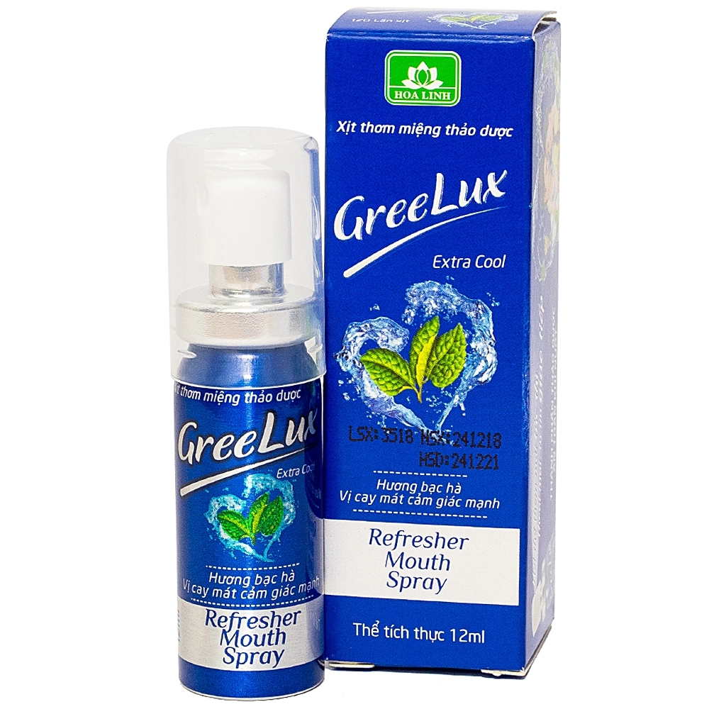Xịt thơm miệng thảo dược (xanh dương) GreeLux Extra cool hộp 1 chai 12ml