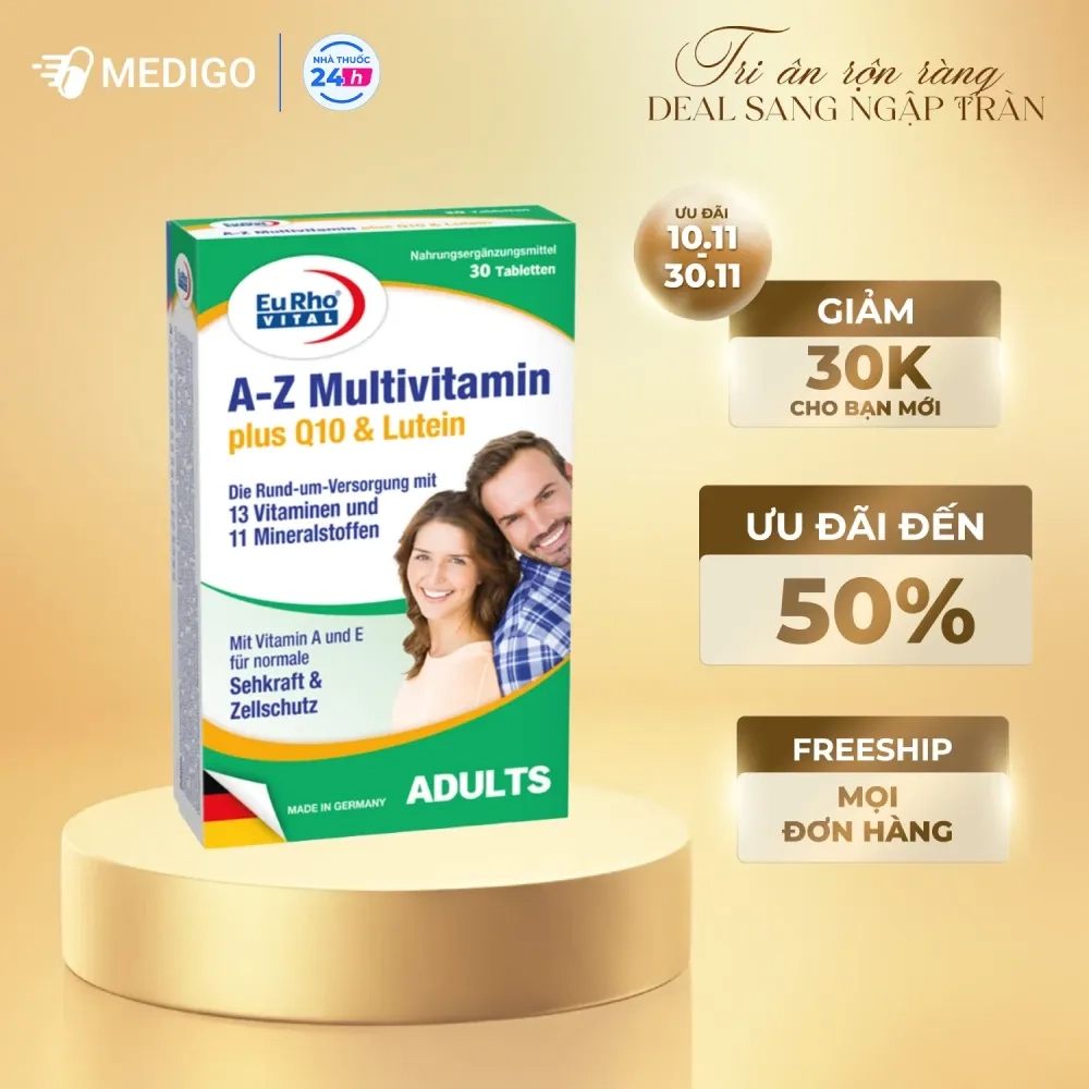 Viên uống bổ sung vitamin và khoáng chất EuRho Vital A-Z Multivitamin + Q10 & Lutein hộp 30 viên