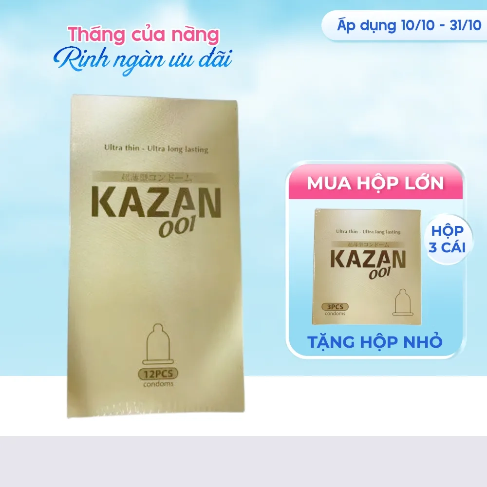 [MUA 1 TẶNG 1] Bao cao su Kazan 001 Ultra thin - Ultra long lasting hộp 12 cái