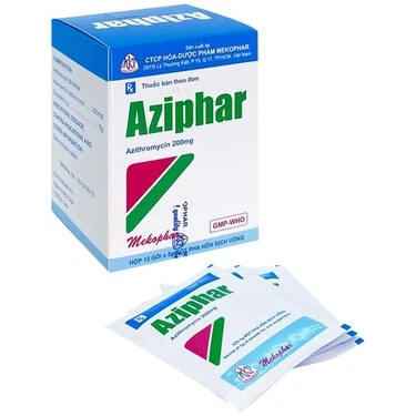Thuốc kháng sinh Aziphar 200 Mekophar hộp 12 gói x 5g