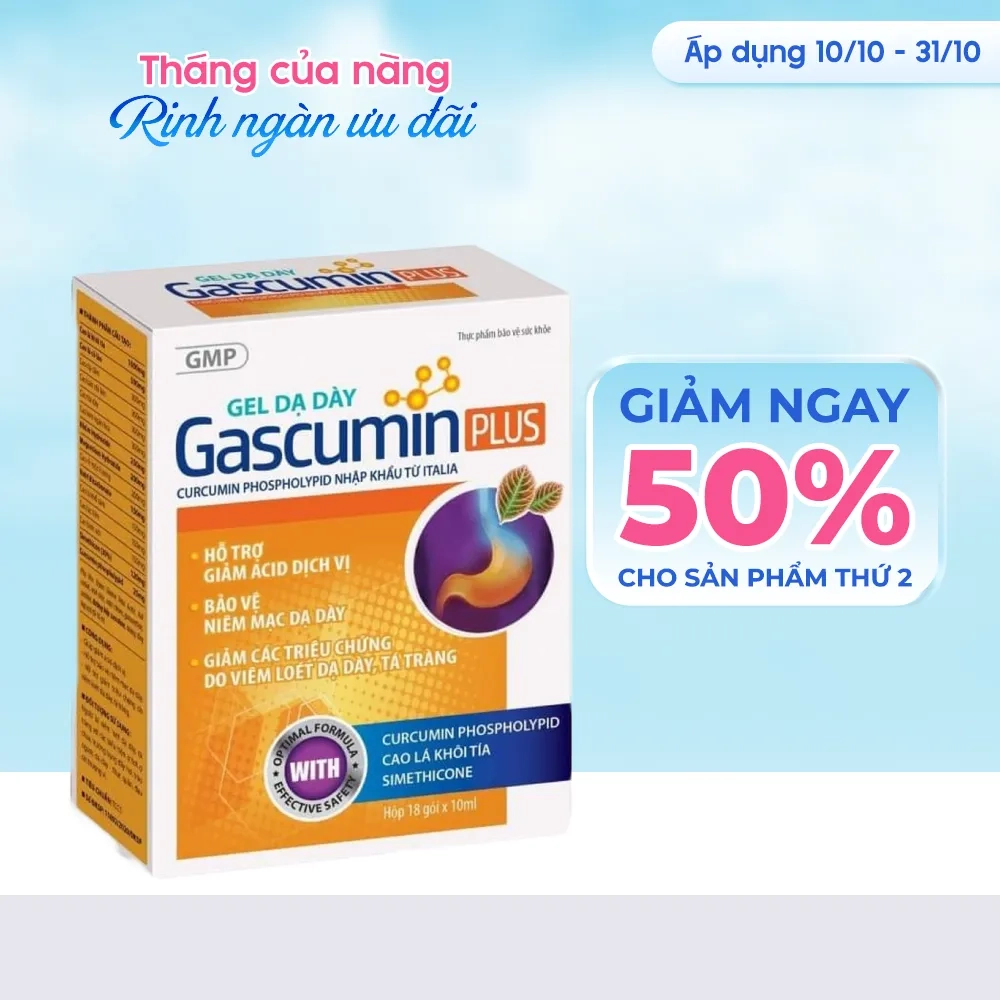 [GIẢM 50%/SP THỨ 2] Hỗ trợ giảm acid dịch vị Gel Dạ Dày Gascumin Plus hộp 18 gói