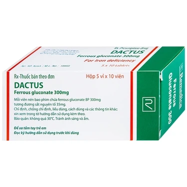 Thuốc dự phòng và điều trị thiếu máu, thiếu sắt Dactus 300mg Remedica hộp 5 vỉ x 10 viên
