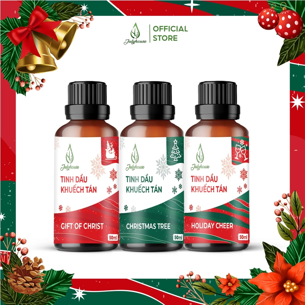 Combo 3 sản phẩm Tinh Dầu Khuếch Tán Julyhouse Giáng Sinh Christmas Tree + Gift Of Christ + Holiday Cheer chai 50ml