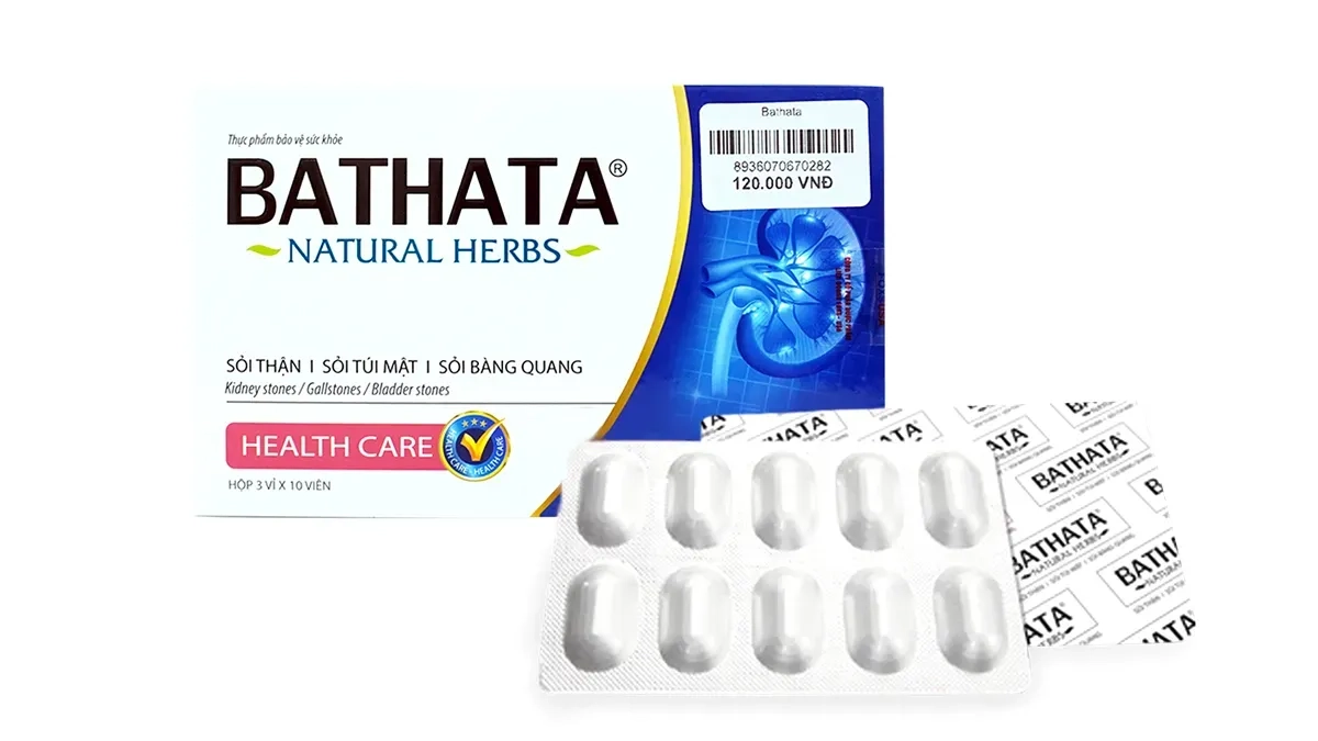 Hỗ trợ điều trị sỏi thận BATHATA hộp 3 vỉ x 10 viên