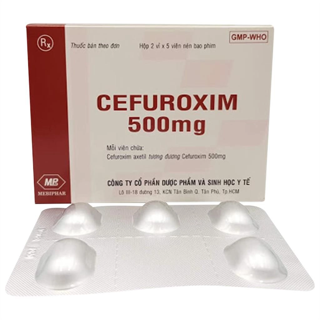 Thuốc kháng sinh Cefuroxim 500mg Mebiphar hộp 10 viên