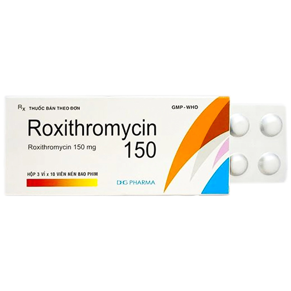 Thuốc kháng sinh Roxithromycin 150 DHG Pharma hộp 3 vỉ x 10 viên nén bao phim
