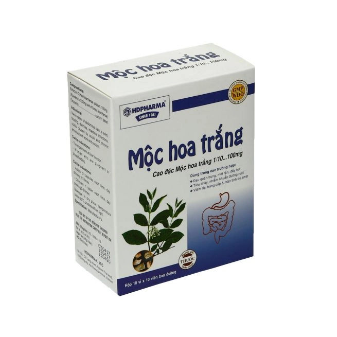 Thuốc tác dụng trên hệ tiêu hoá Mộc Hoa Trắng hộp 10 vỉ x 10 viên
