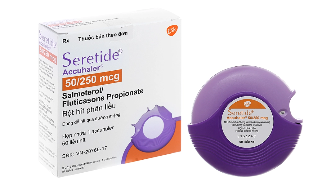 Bột hít phân liều điều trị hen phế quản Seretide Accuhaler 50/250 mcg hộp 1 bộ 60 liều