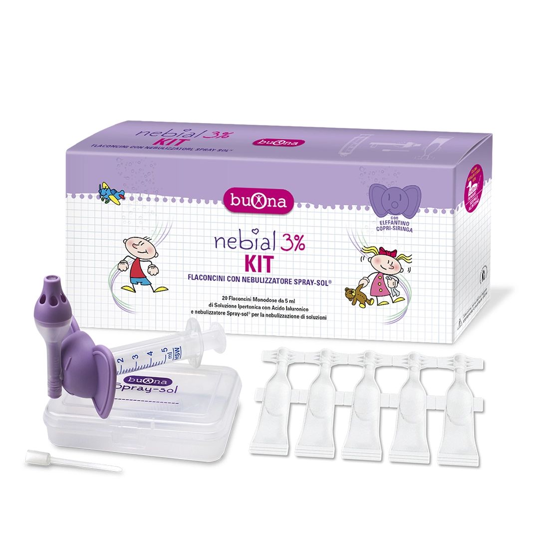 Set nước muối ưu trương Nebial 3% và bộ dụng cụ rửa mũi chuyên dụng hộp 1 dụng cụ xịt rửa mũi và 20 ống dung dịch nhỏ mũi