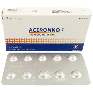 Thuốc điều trị bệnh tim gây tắc mạch, nhồi máu cơ tim Aceronko 1mg Pharbaco hộp 3 vỉ x 10 viên