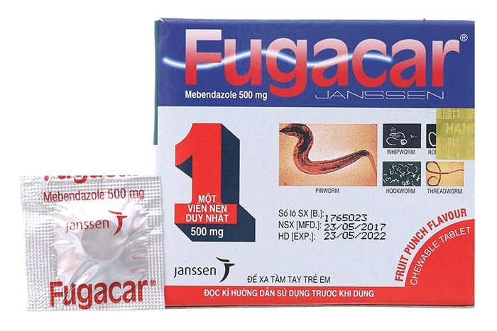 Thuốc tẩy giun Fugacar (fruit punch flavour) hộp 1 viên