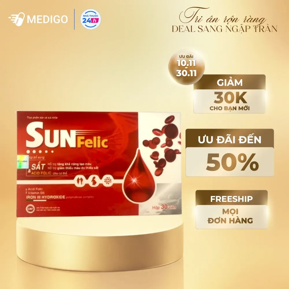 Bổ sung sắt và acid folic SUN Felic Ecosun hộp 30 viên
