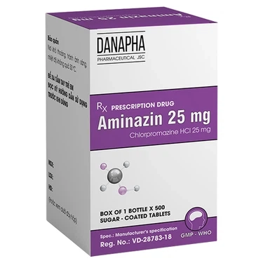 Thuốc điều trị tâm thần phân liệt Aminazin 25mg Danapha hộp 500 viên