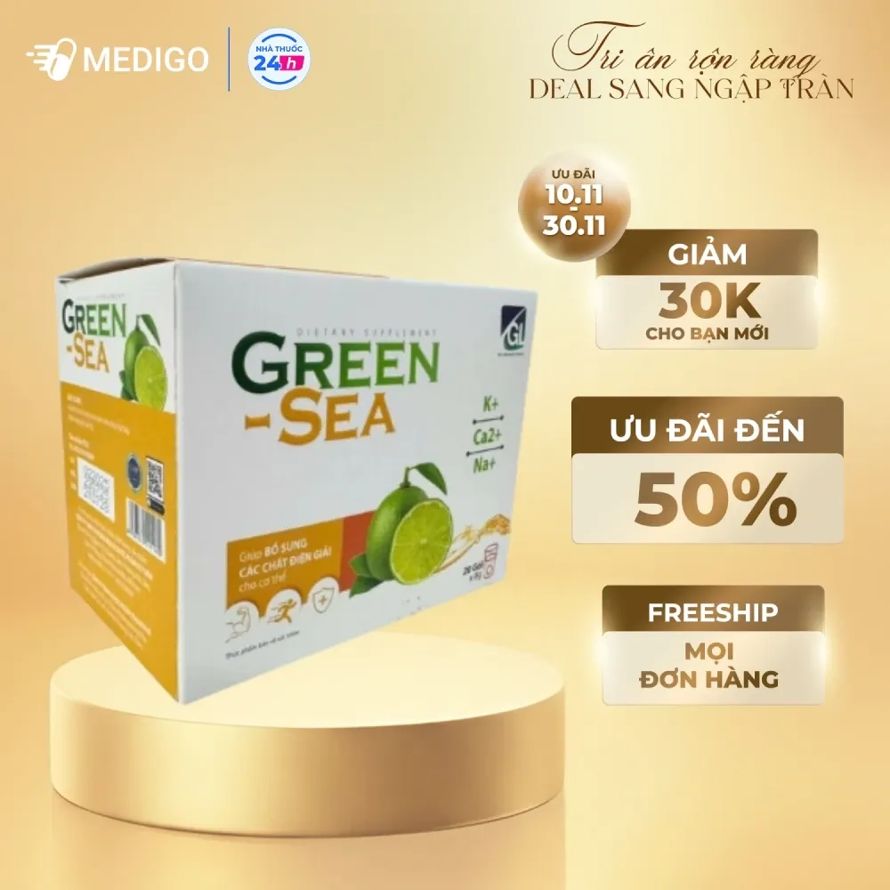 Giúp bổ sung chất điện giải, cung cấp năng lượng Green-Sea hương chanh hộp 20 gói