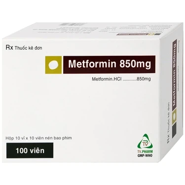 Thuốc điều trị bệnh đái tháo đường tuýp 2 Metformin 850mg (TV.Pharm) hộp 10 vỉ x 10 viên