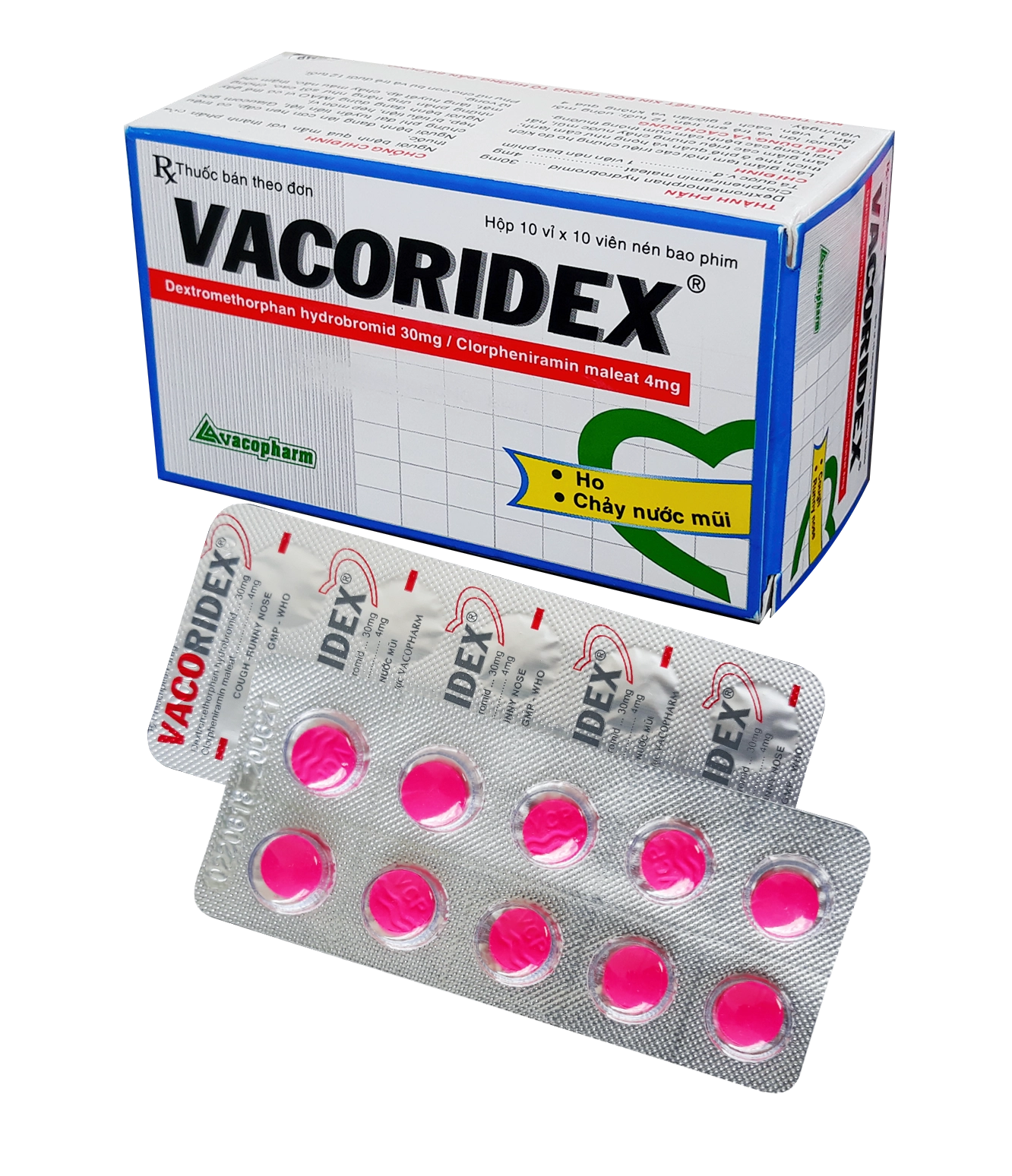 Thuốc trị ho VACORIDEX hộp 10 vỉ x 10 viên nén bao phim