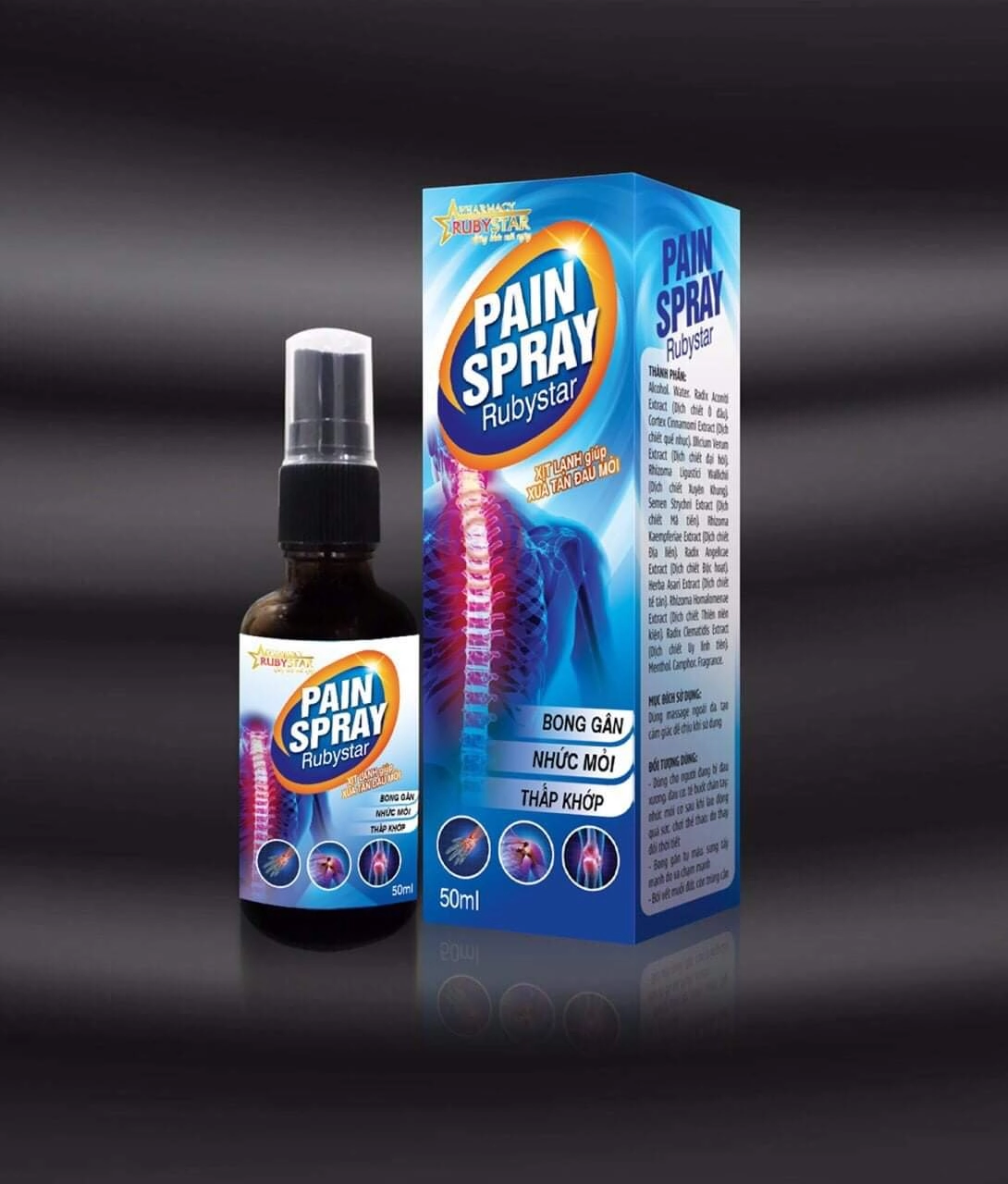 Xịt lạnh giúp xua tan đau mỏi PAIN SPRAY Rubystar hộp 1 chai 50ml