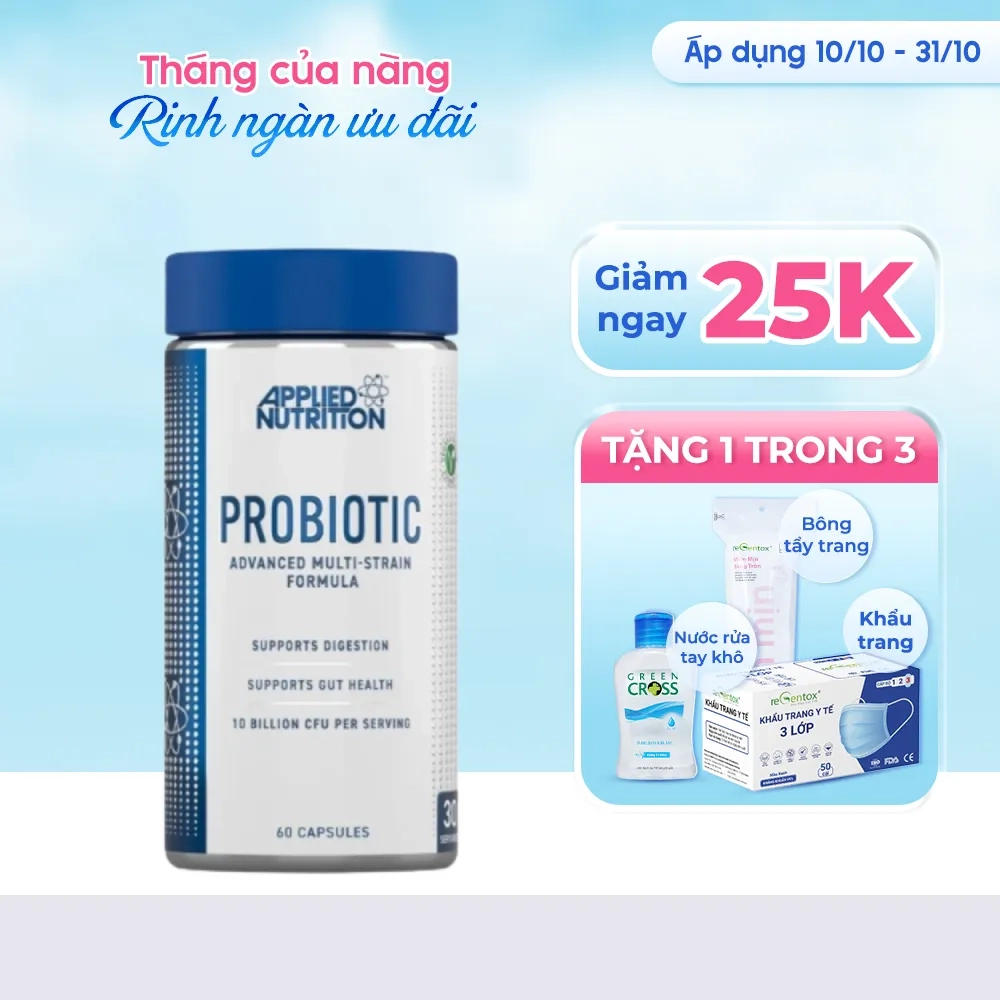 [Giảm 25k + quà tặng] Probiotic Applied Nutrition lọ 60 viên 
