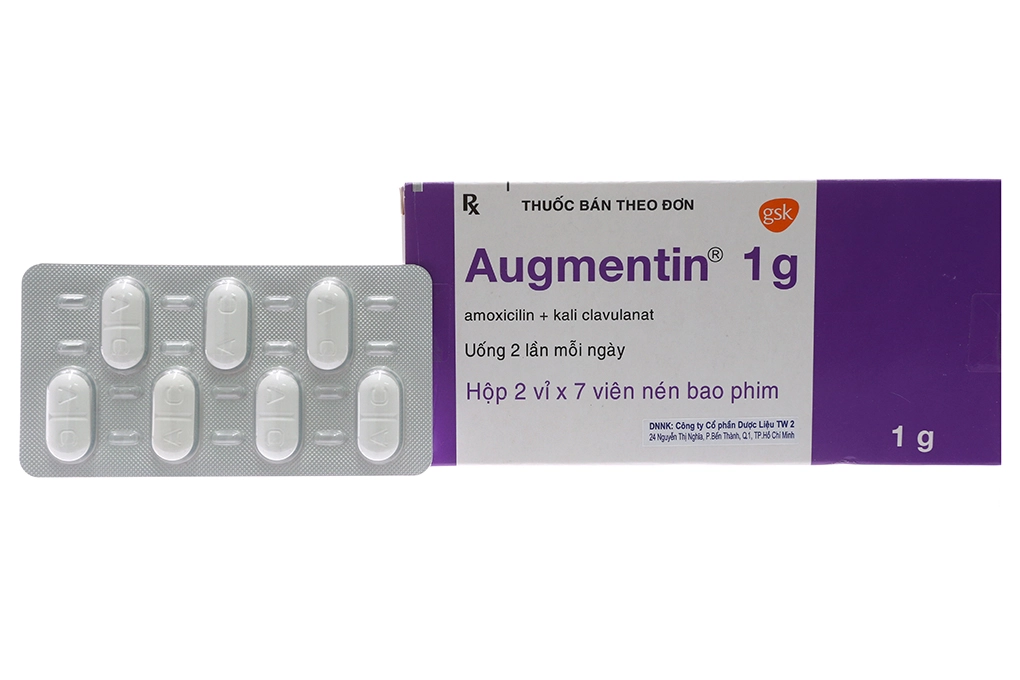Thuốc kháng sinh Augmentin 1g hộp 14 viên