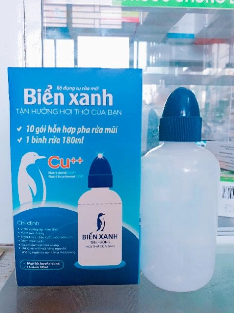 Bộ dụng cụ rửa mũi Biển Xanh hộp 10 gói + 1 bình rửa 180ml