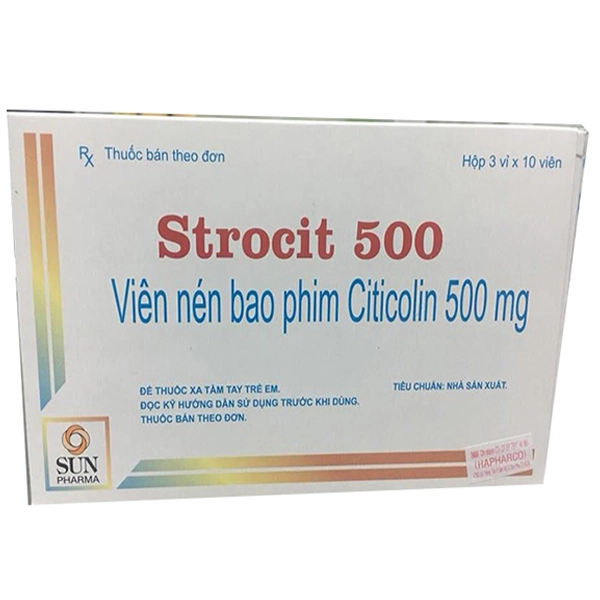 Thuốc tăng cường tuần hoàn não Strocit 500 Sun Pharma hộp 3 vỉ x 10 viên