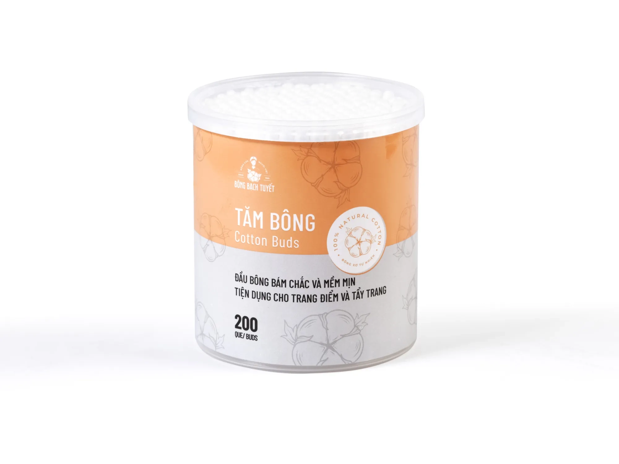 Tăm bông Bông Bạch Tuyết hộp tròn 200 que