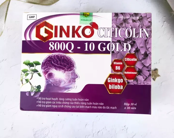 Viên uống bổ não Ginko Citicolin 800Q - 10 Gold hộp 10 vỉ x 10 viên