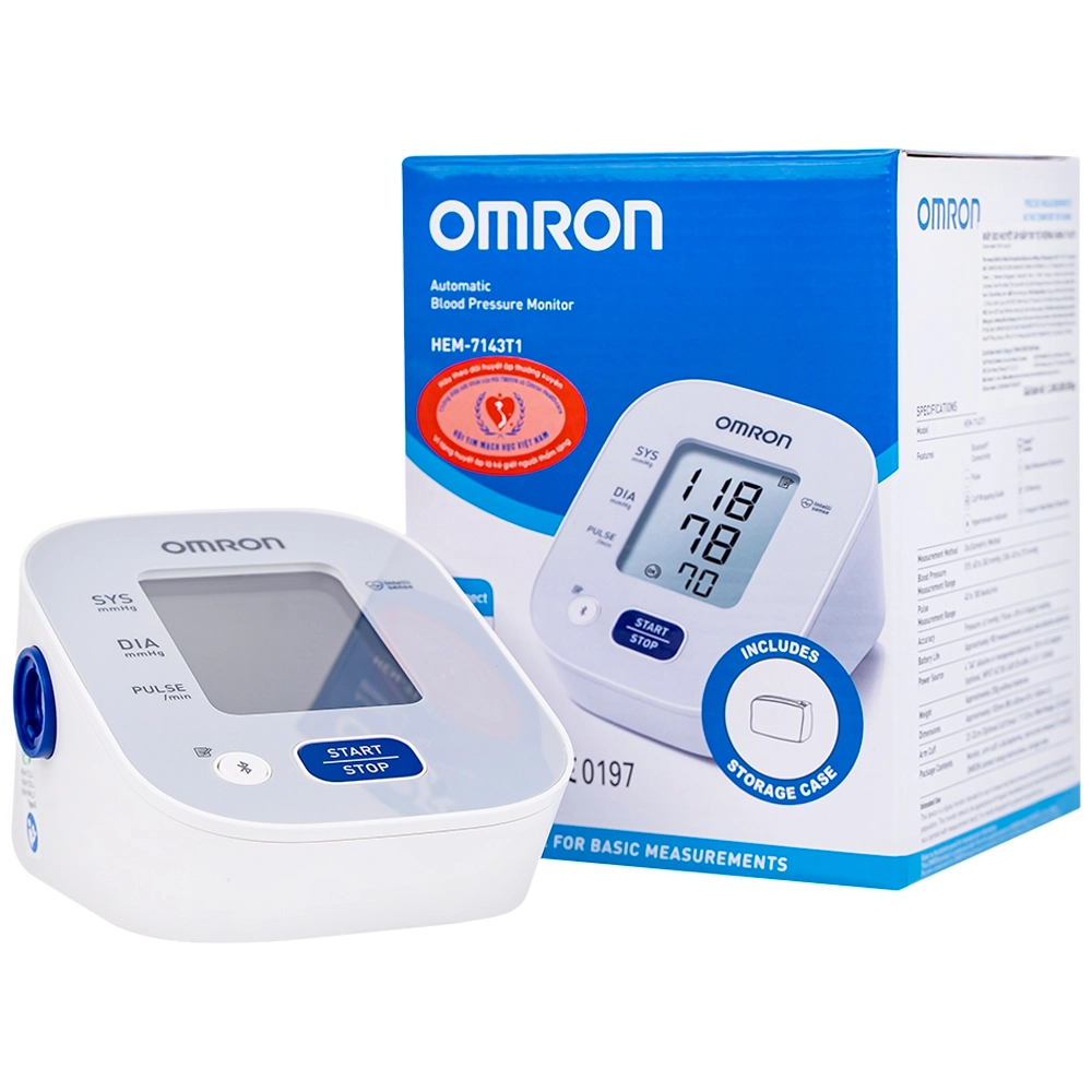 Máy đo huyết áp bắp tay tự động Omron HEM 7143T1 hộp 1 cái