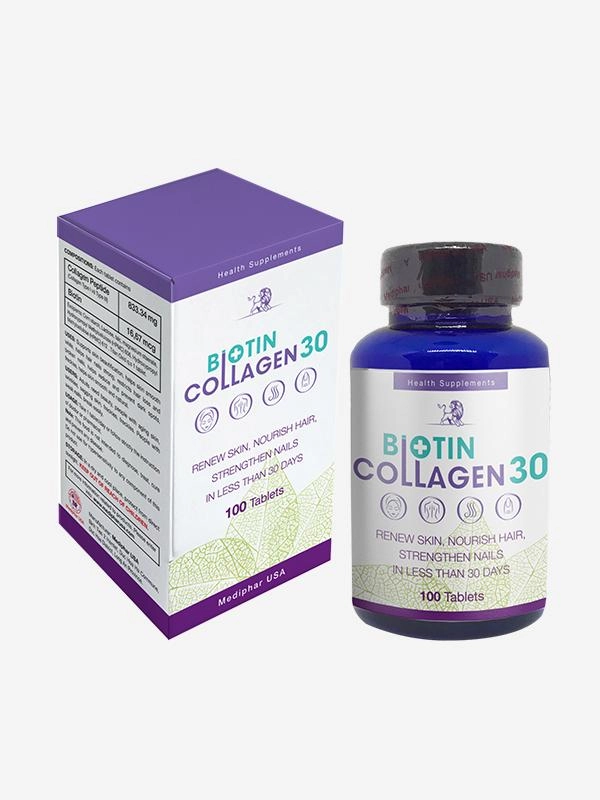Viên uống làm đẹp da, tóc, móng Biotin Collagen 30 công ty Mediphar Usa hộp 1 lọ 100 viên