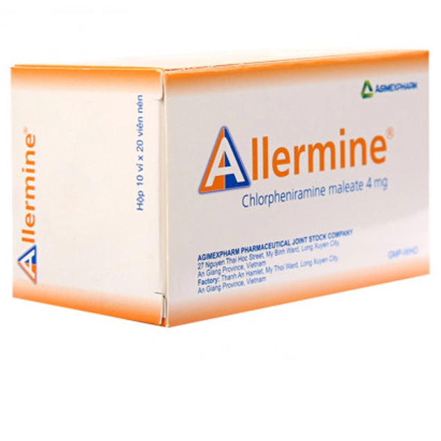 Điều trị dị ứng cấp và mãn tính Allermine 4mg Agimexpharm hộp 10 vỉ x 20 viên