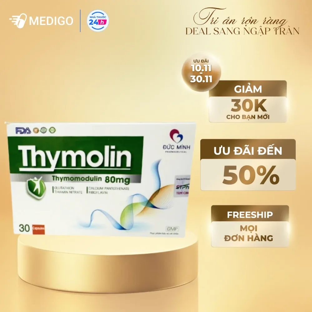 Hỗ trợ tăng cường sức đề kháng Thymolin Đức Minh hộp 3 vỉ x 10 viên