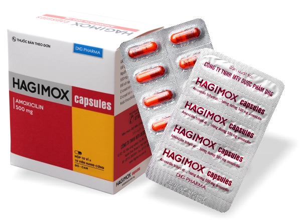 Thuốc kháng sinh Hagimox 500 (đỏ - cam) hộp 10 vỉ x 10 viên