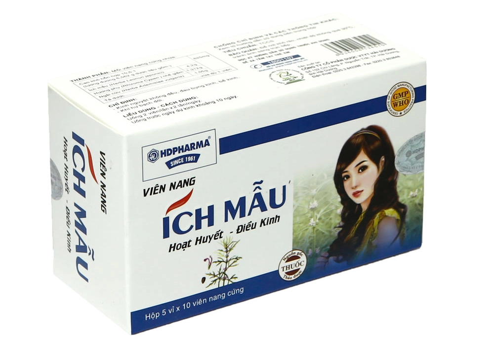 Thuốc hoạt huyết, điều kinh ÍCH MẪU HDPHARMA hộp 5 vỉ x 10 viên nang cứng