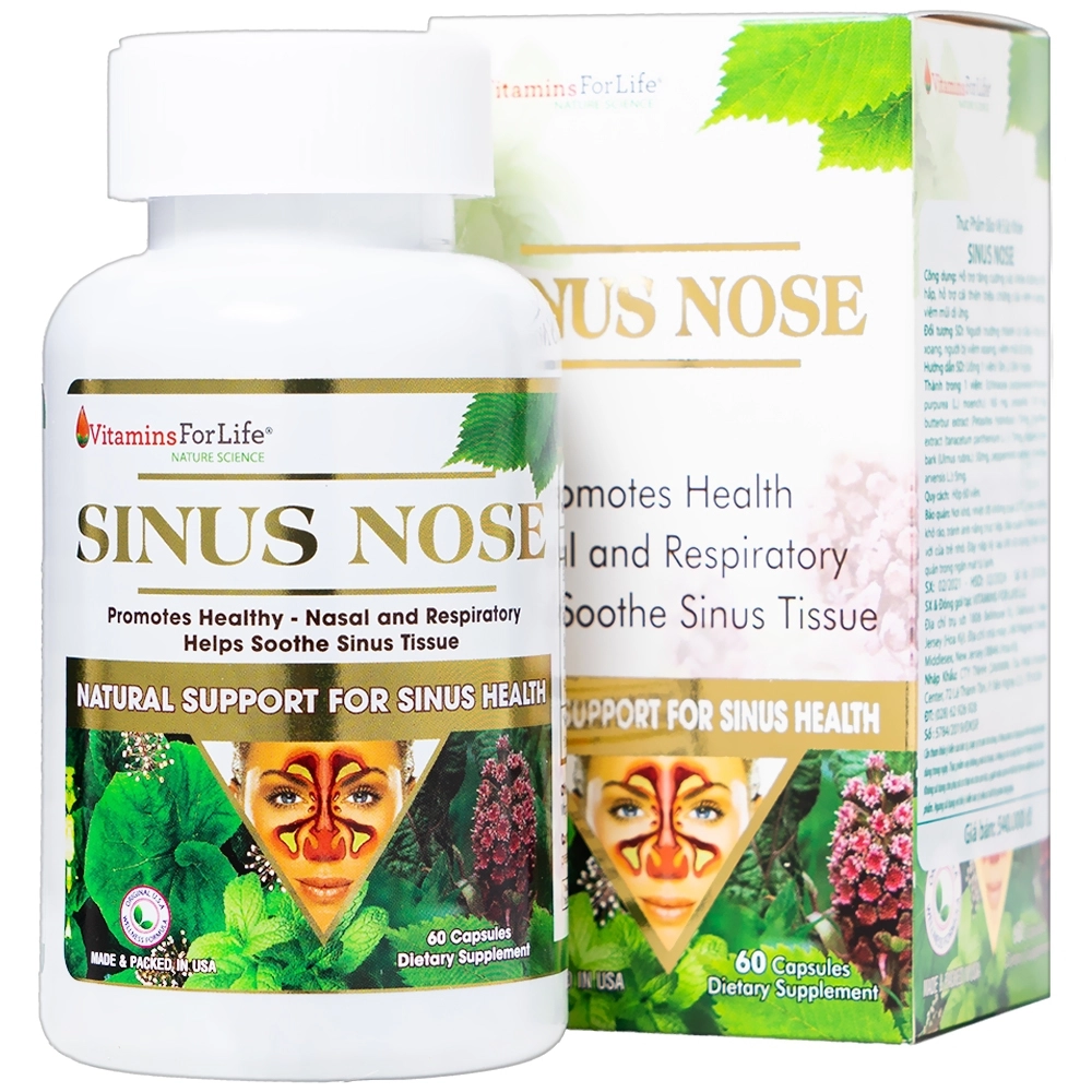 Hỗ trợ tăng cường sức khỏe đường hô hấp Sinus Nose Vitamins For Life hộp 60 viên